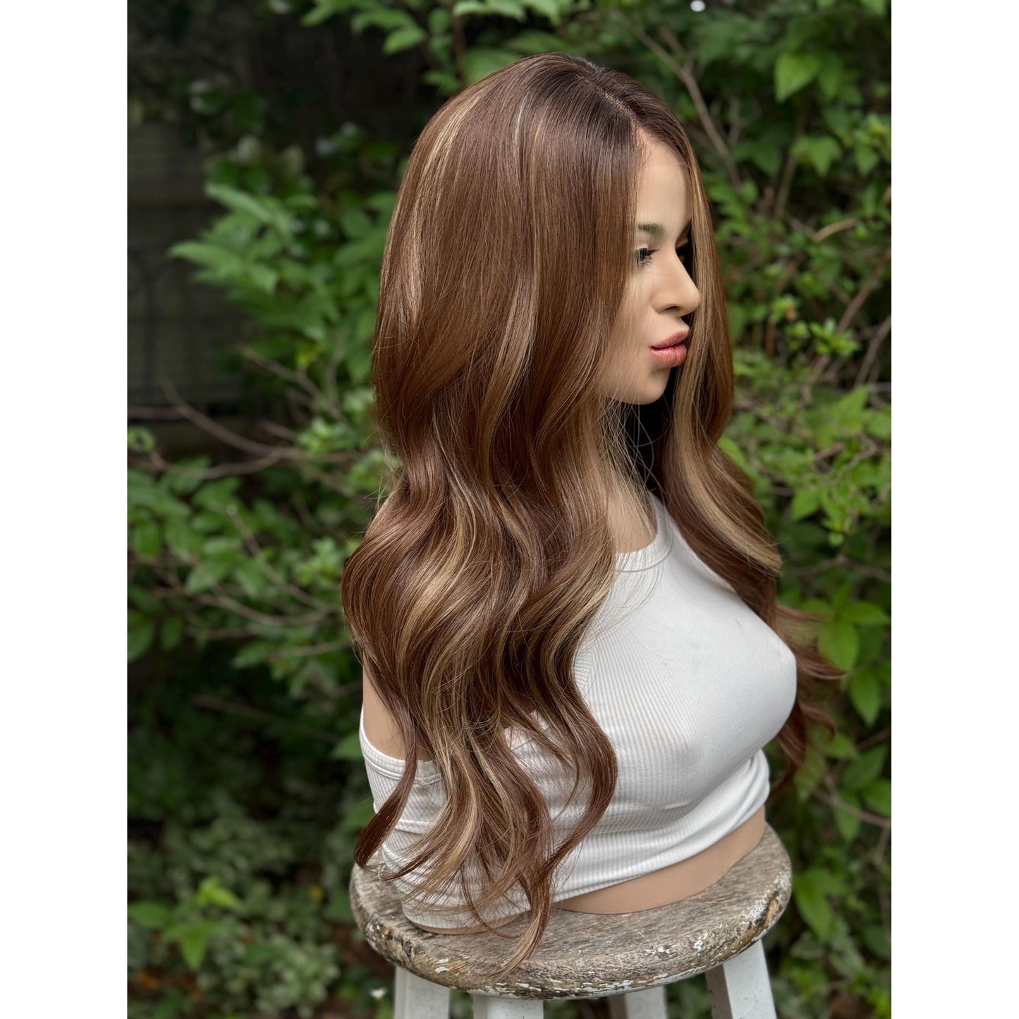 CAPRI Cappuccino Brown Blonde Highlights Wig, Lace Front, 13x4 Hand-Tied, Human Hair Blend