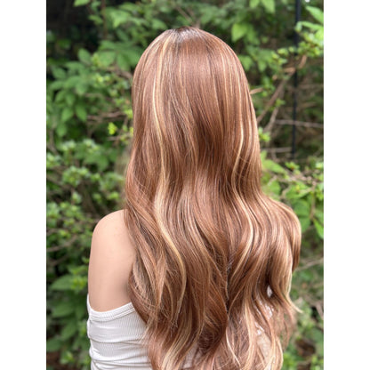 CAPRI Cappuccino Brown Blonde Highlights Wig, Lace Front, 13x4 Hand-Tied, Human Hair Blend