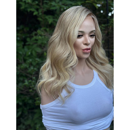 SYBIL Bright Vanilla Blonde Warm Sandy Balayage Highlights Wig, HD Invisible Transparent Lace Front,  100% Luxury Human Hair Wig