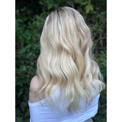 SYBIL Bright Vanilla Blonde Warm Sandy Balayage Highlights Wig, HD Invisible Transparent Lace Front,  100% Luxury Human Hair Wig