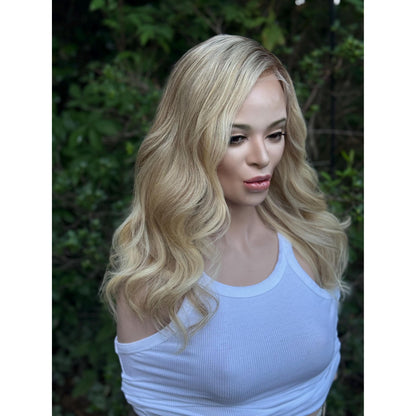 SYBIL Bright Vanilla Blonde Warm Sandy Balayage Highlights Wig, HD Invisible Transparent Lace Front,  100% Luxury Human Hair Wig