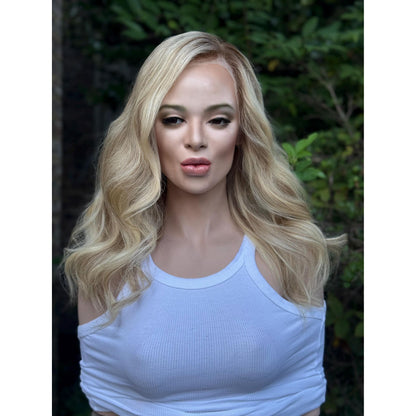SYBIL Bright Vanilla Blonde Warm Sandy Balayage Highlights Wig, HD Invisible Transparent Lace Front,  100% Luxury Human Hair Wig